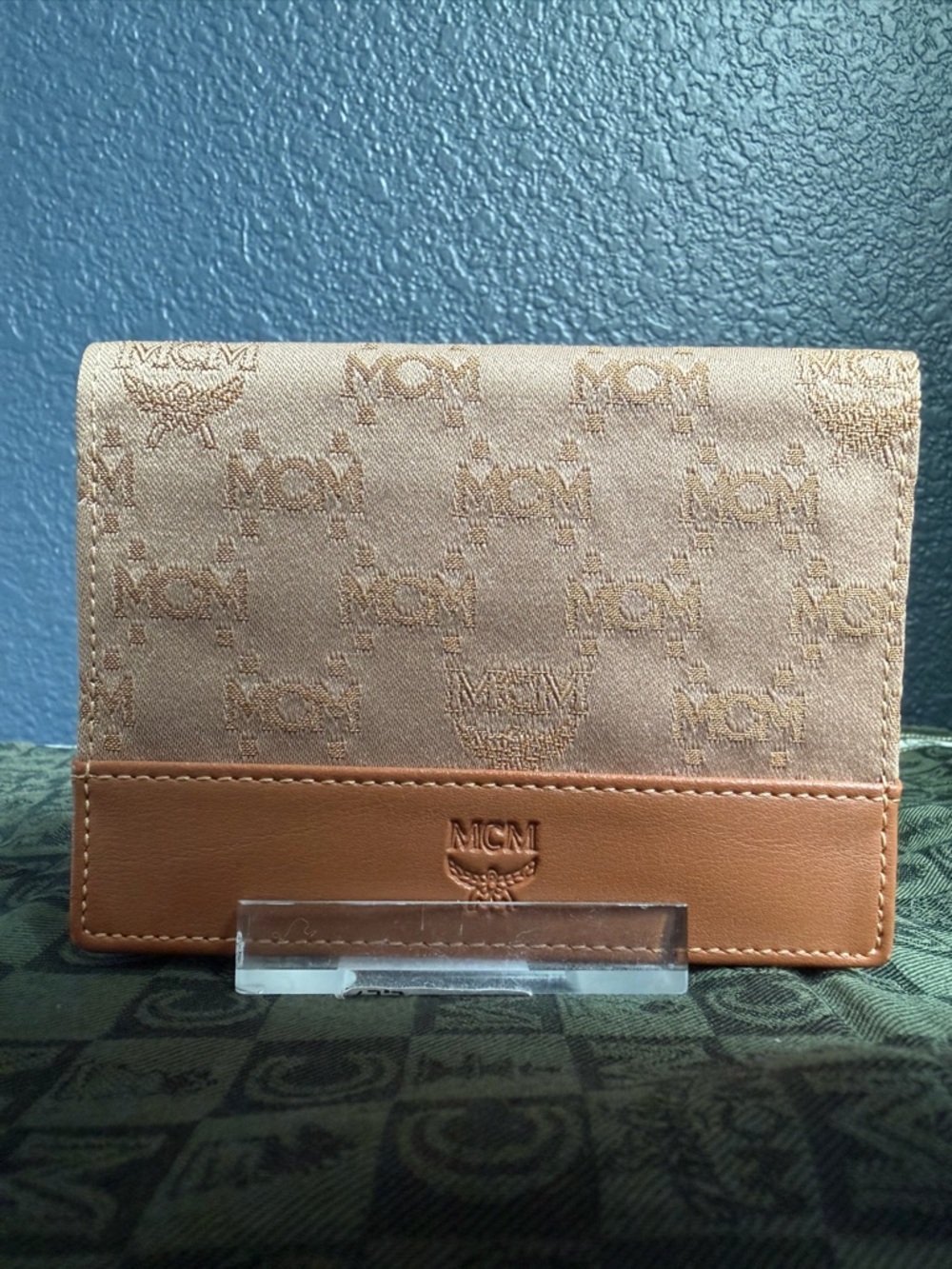 MCM Beige Monogram Canvas with Tan Leather Trim Wallet